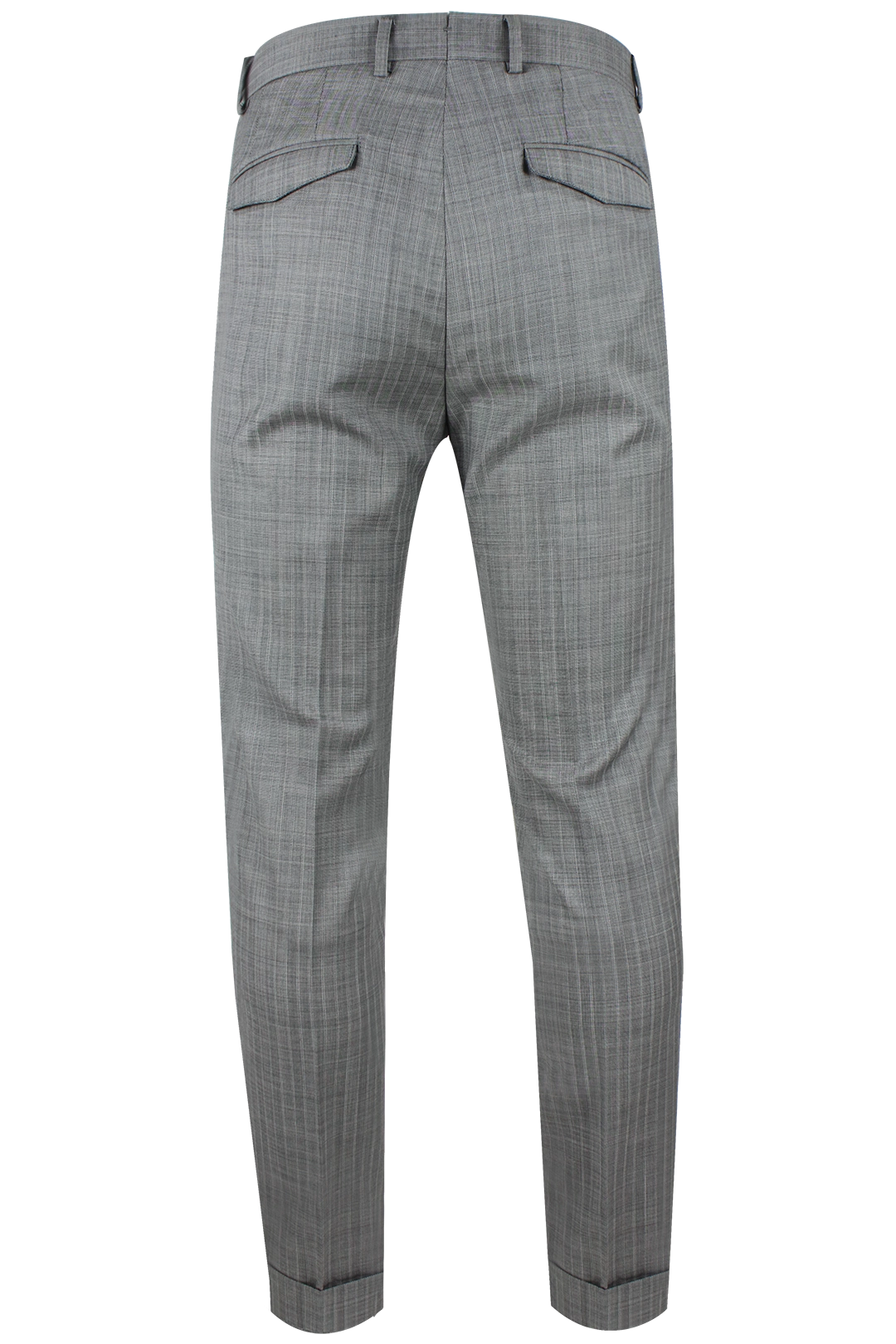 Pantalone risvolto tela di lana grigio gessato retro