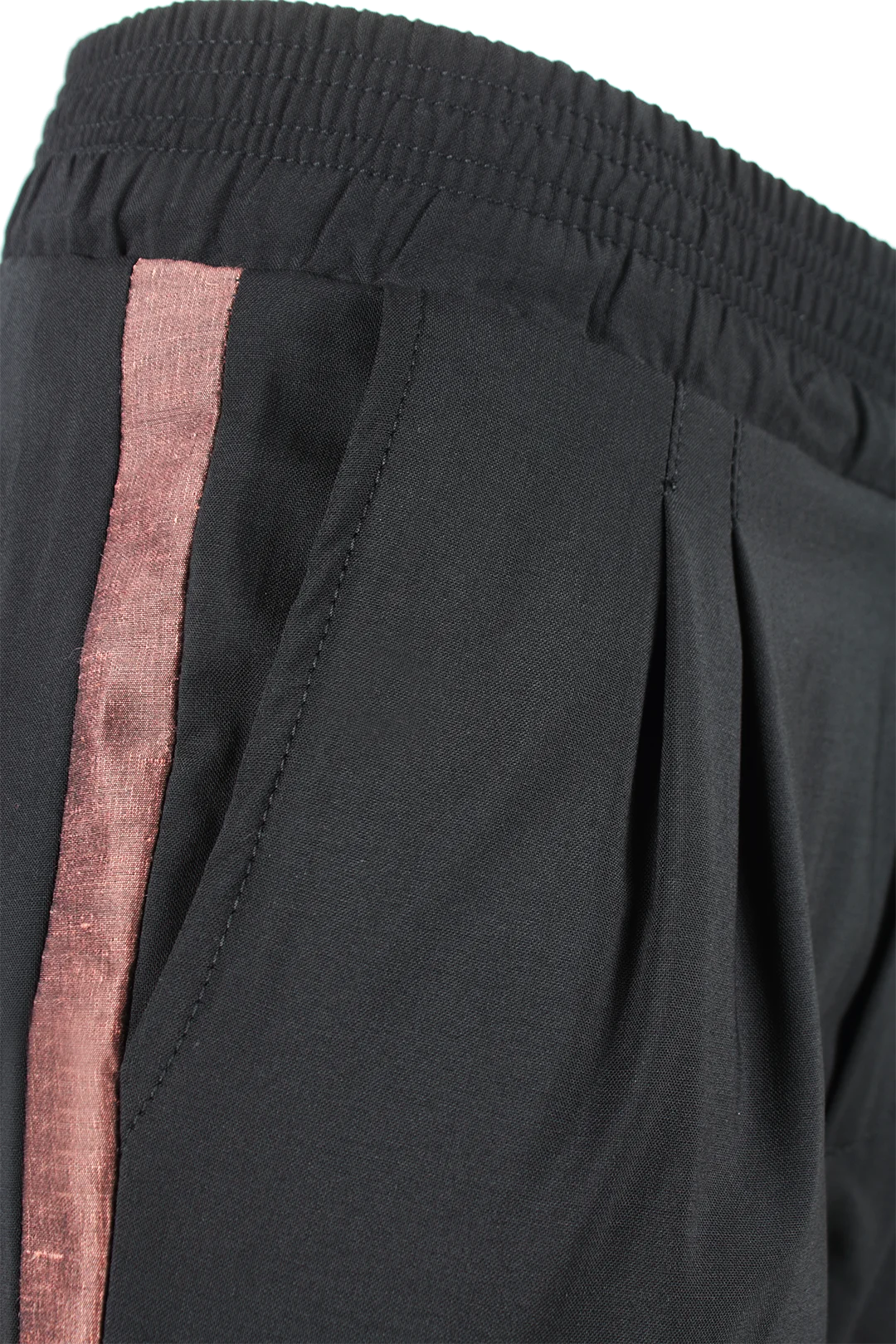 Pantalone lana nera banda laterale rame elastico