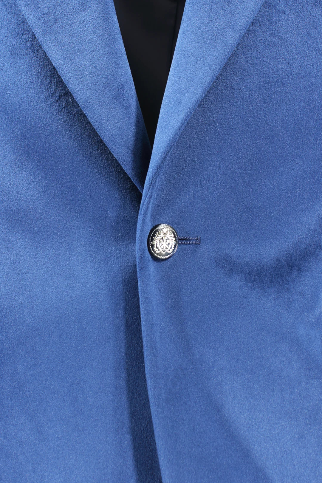 Blazer in velluto liscio blu cobalto bottone