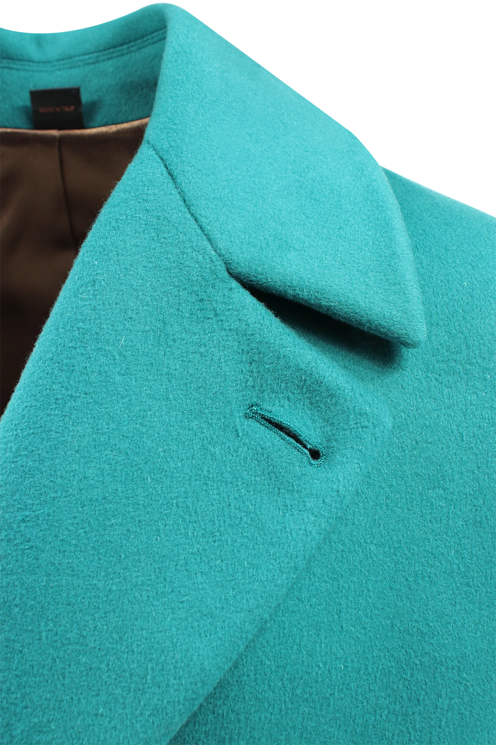 Cappotto con cinta in lana verde acqua rever