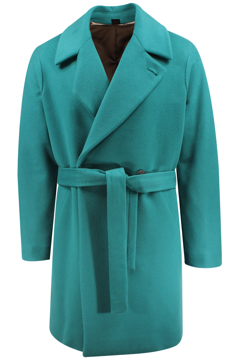 Cappotto  con cinta in lana verde acqua cinta