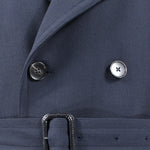 Cappotto doppiopetto con cintura in lana blu bottoni