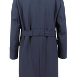 Cappotto doppiopetto con cintura in lana blu retro