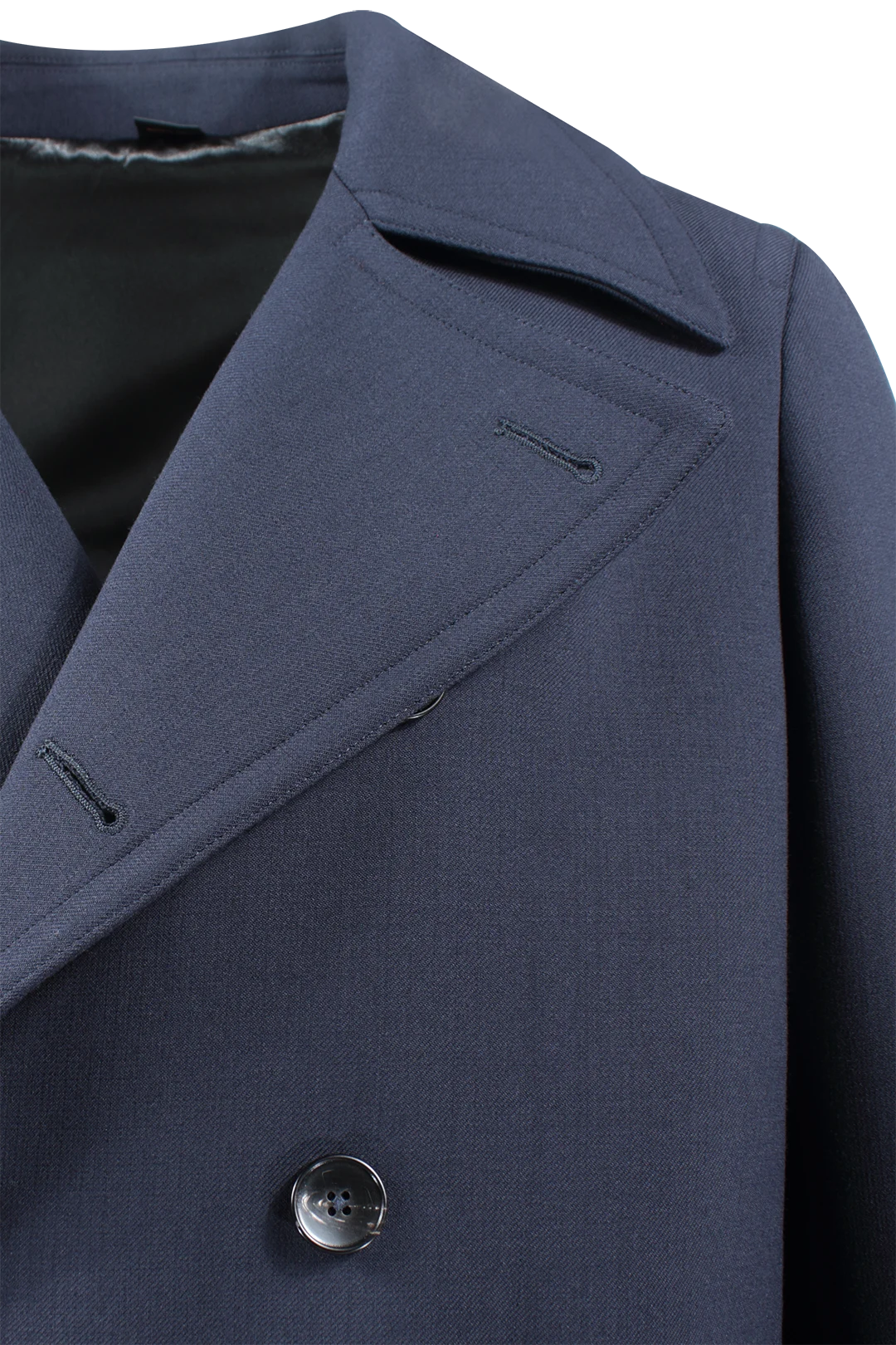 Cappotto doppiopetto con cintura in lana blu rever