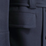 Cappotto doppiopetto con cintura in lana blu tasca