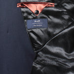 Cappotto doppiopetto con cintura in lana blu tessuto