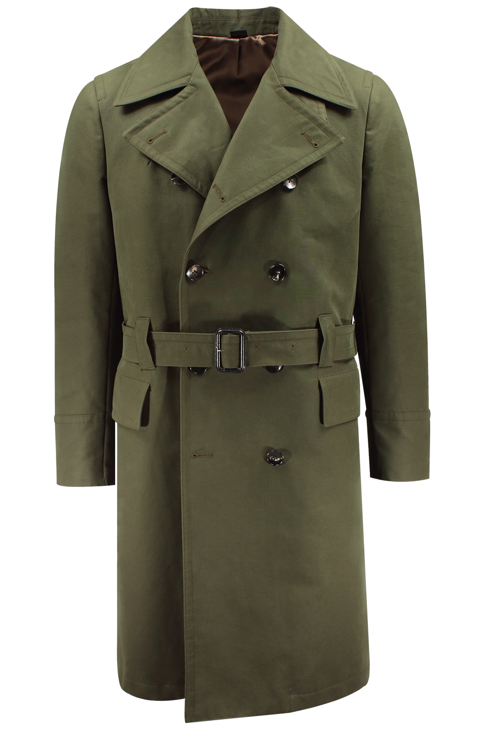 Cappotto con cintura in cotone verde militare