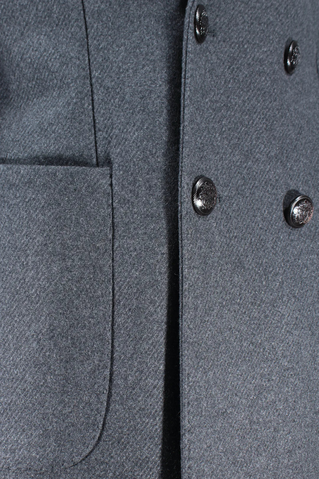 Cappotto doppiopetto in lana grigio antracite tasca