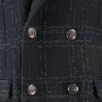 Cappotto doppiopetto in lana mohair nera a quadri bottoni