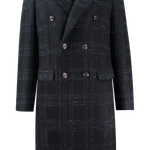 Cappotto doppiopetto in lana mohair nera a quadri