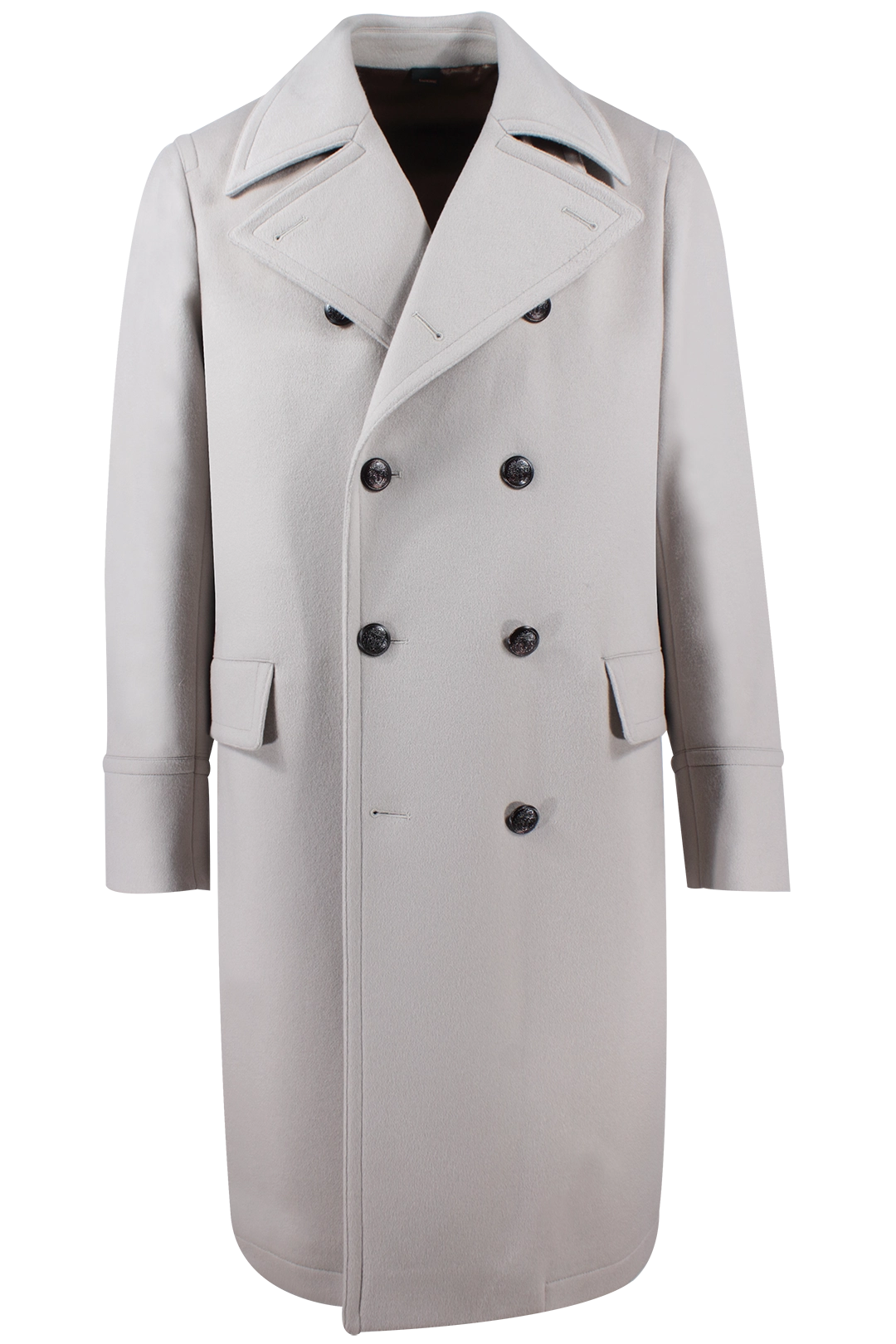 Cappotto doppiopetto in pura lana grigio perla