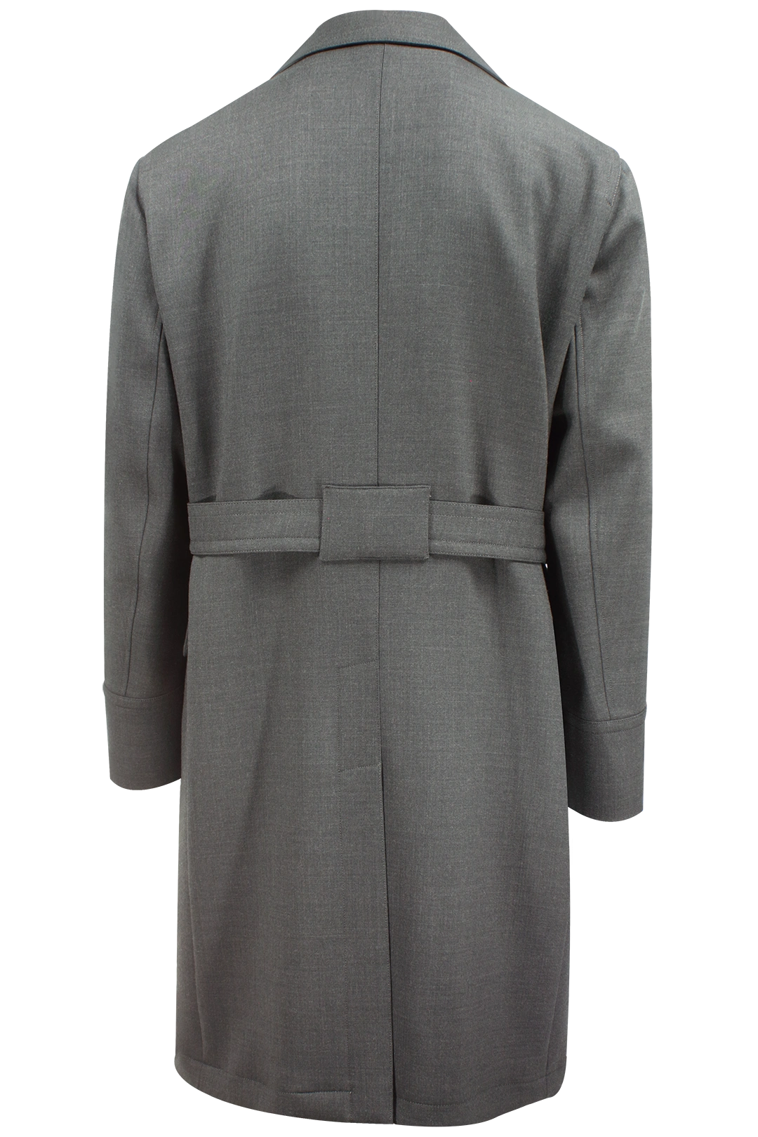 Cappotto doppiopetto con cintura in lana grigia retro