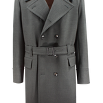 Cappotto doppiopetto con cintura in lana grigia