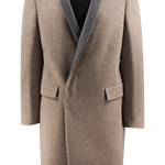 Cappotto sciallato in lana e cashmere tortora