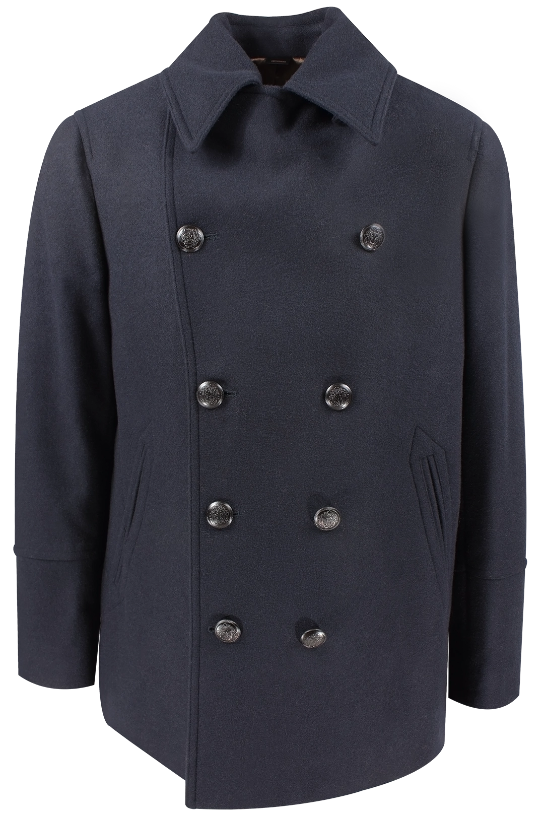 Cappotto peacoat in lana blu navy chiuso