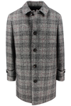 Cappotto trench in lana e cotone grigio a quadri