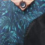 Giacca doppiopetto in cotone blu floreale taschino