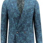 Giacca doppiopetto in cotone blu floreale