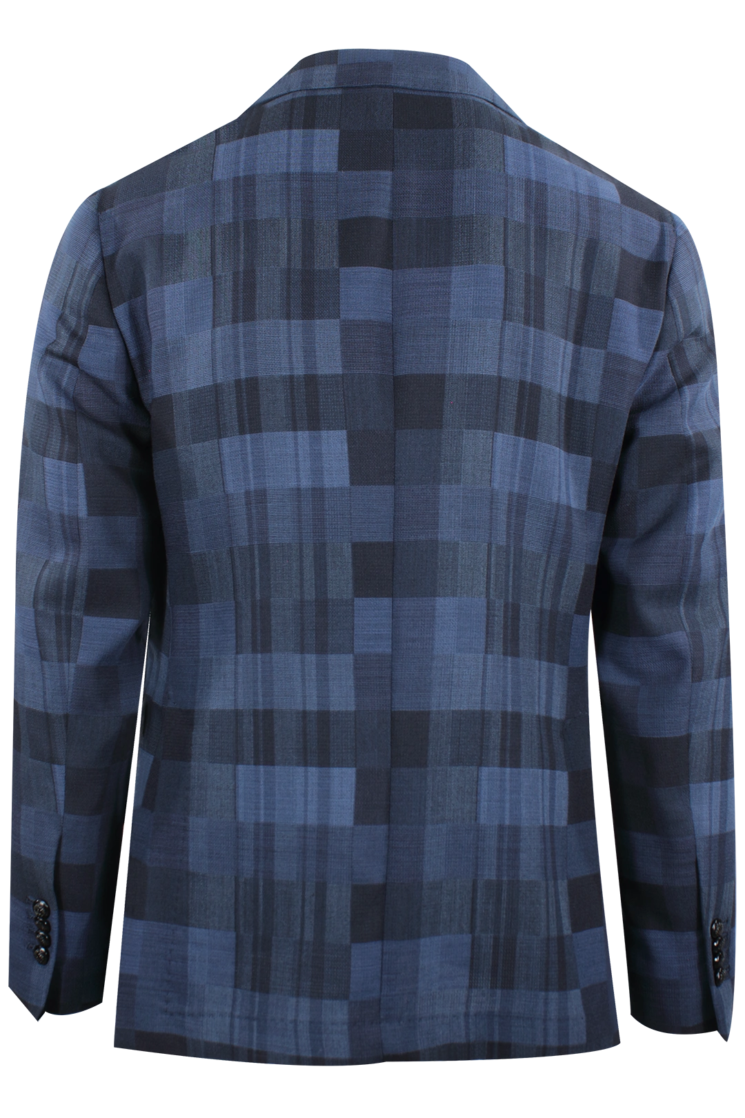 Giacca doppiopetto in lana blu a quadri retro