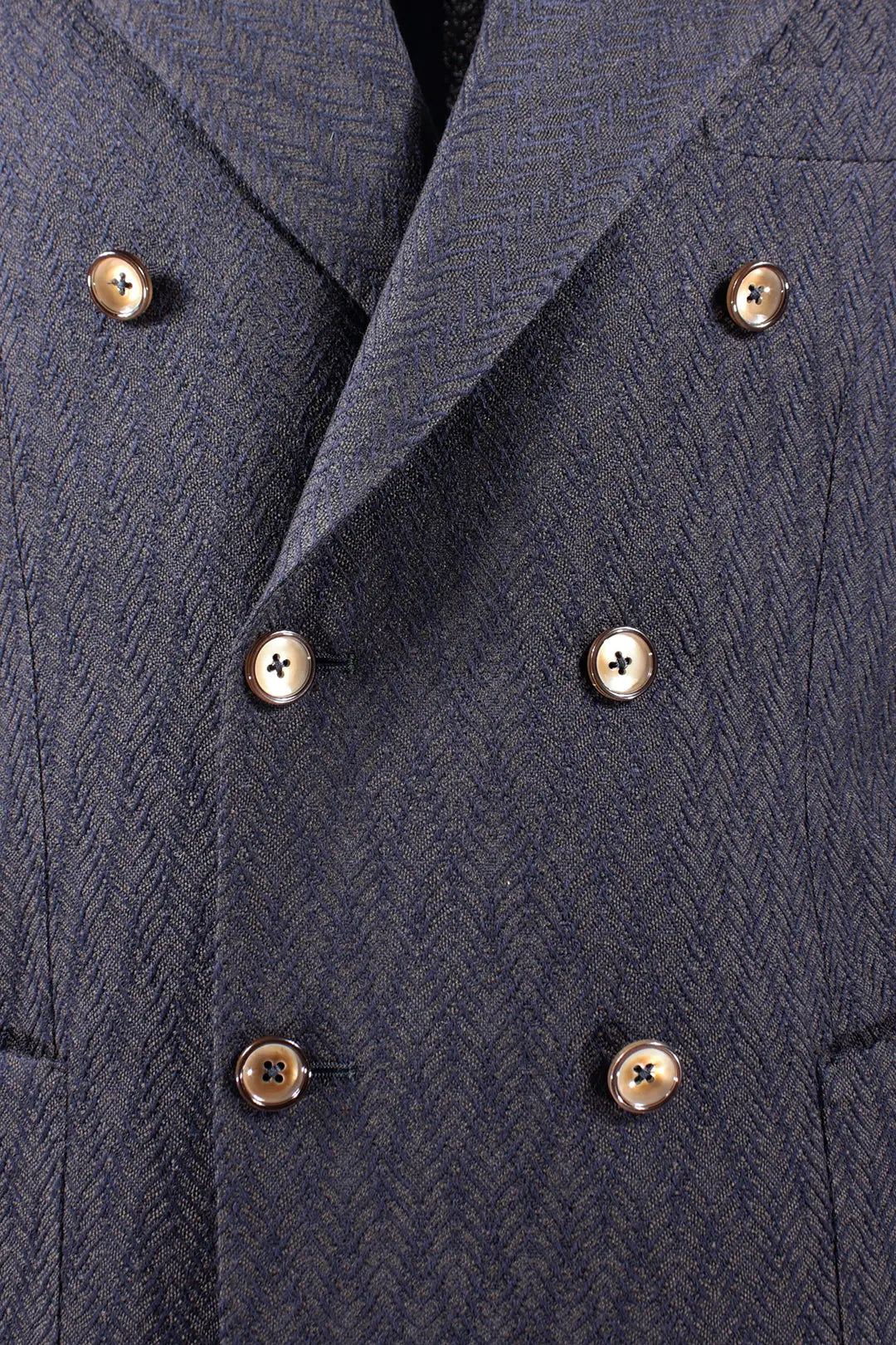Giacca doppiopetto in lana chevron blu bottoni