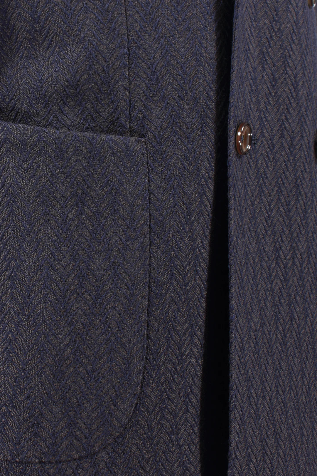 Giacca doppiopetto in lana chevron blu tasca