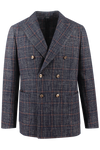 Giacca doppiopetto in lana e cotone a quadri