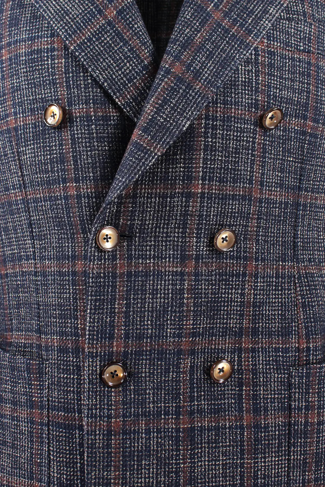 Giacca doppiopetto in lana e cotone a quadri bottoni