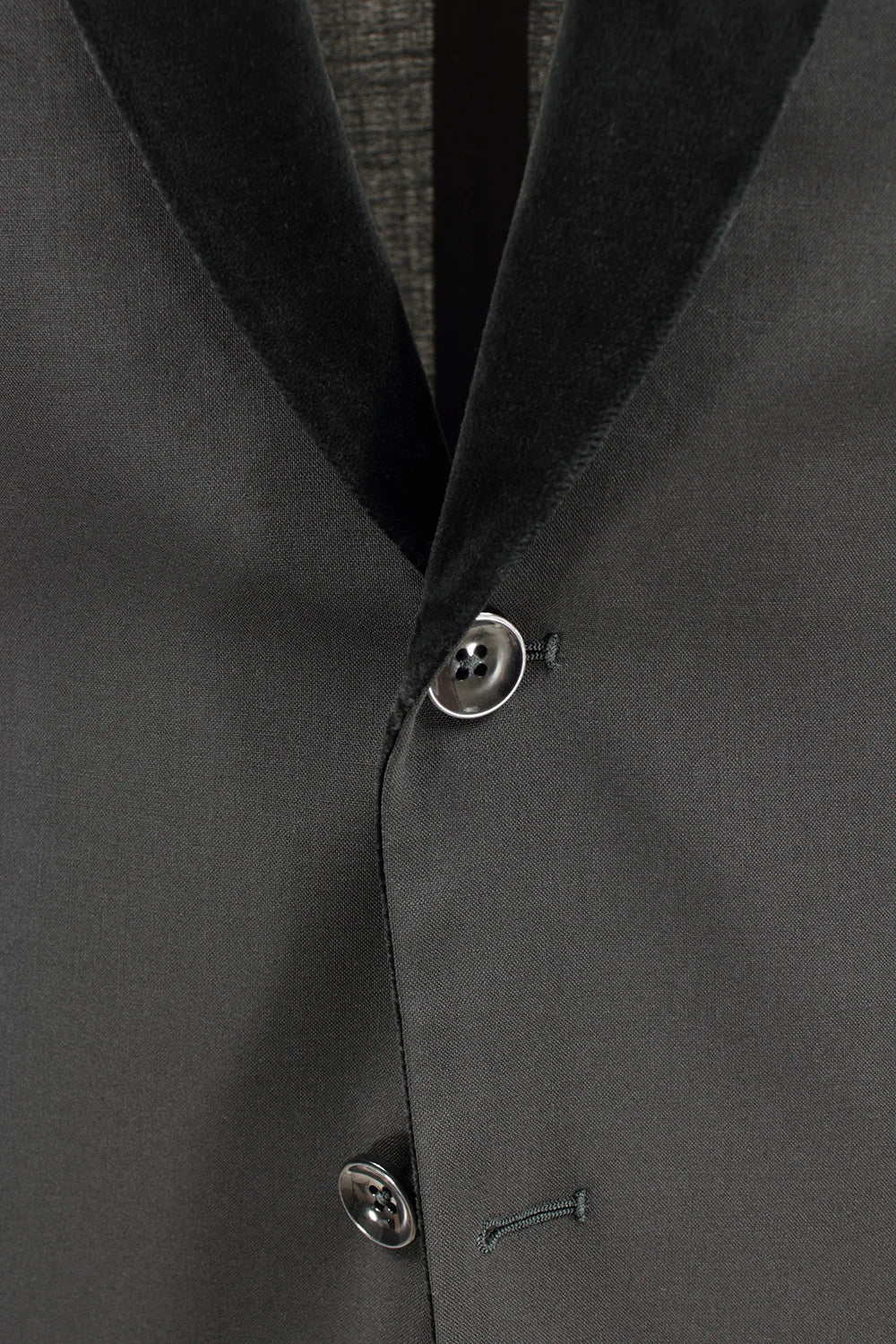 Giacca sciallata in tela di lana nera bottone