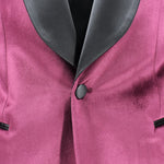 Giacca smoking in velluto liscio magenta bottone