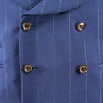 Gilet doppiopetto in lana blu gessata bottoni