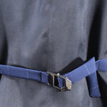 Gilet doppiopetto in lana blu gessata cinturino