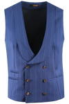 Gilet doppiopetto in lana blu gessata