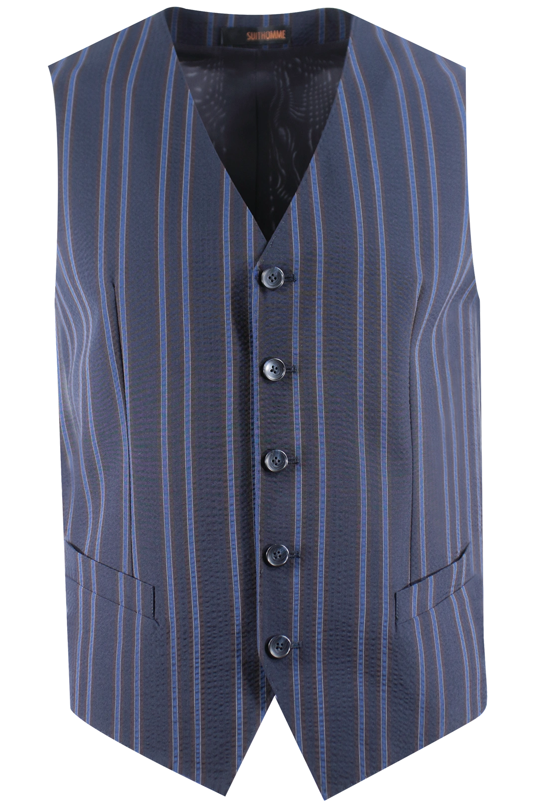 Gilet in lana seersucker blu a righe