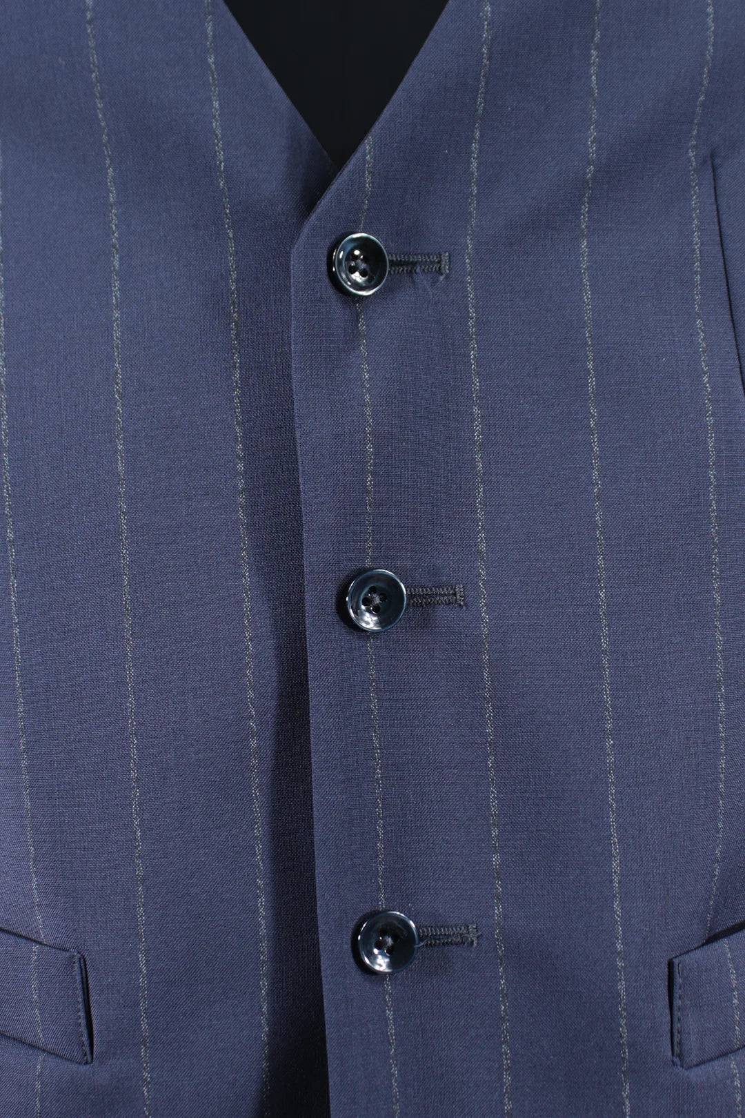 Gilet in pura lana blu gessata bottoni