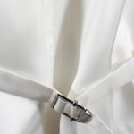 Gilet in lana seersucker panna a righe cinturino