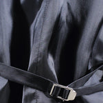 Gilet in lana, seta e lino blu a quadri cinturino