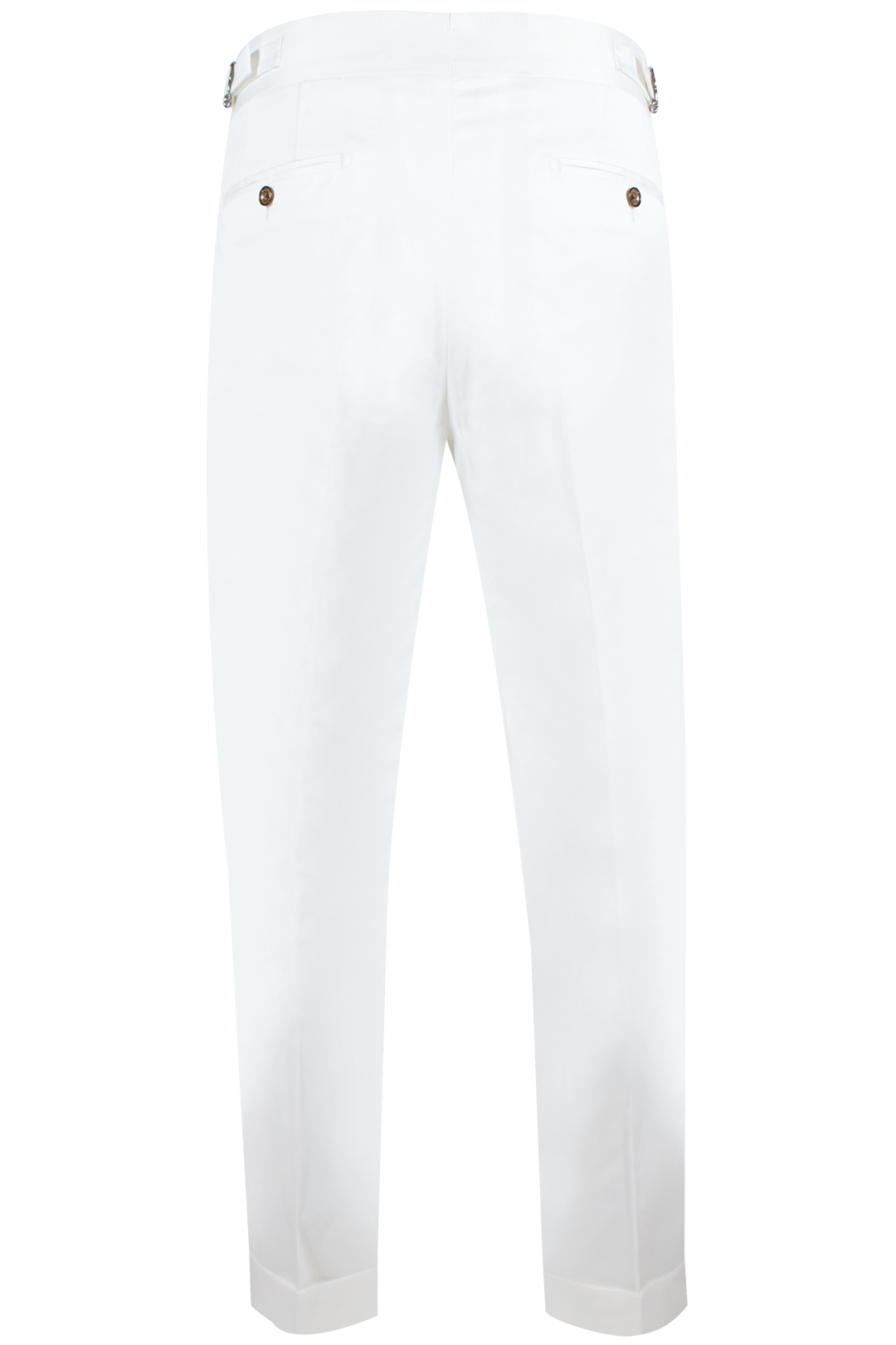 Pantalone con cinta e fibbie laterali in cotone bianco retro