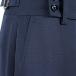 Pantalone con cinta e fibbie laterali in lana blu lato