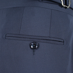 Pantalone con cinta e fibbie laterali in lana blu tasca