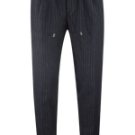 Pantalone con coulisse in jersey blu gessato