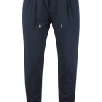Pantalone con due pince e coulisse in jersey blu