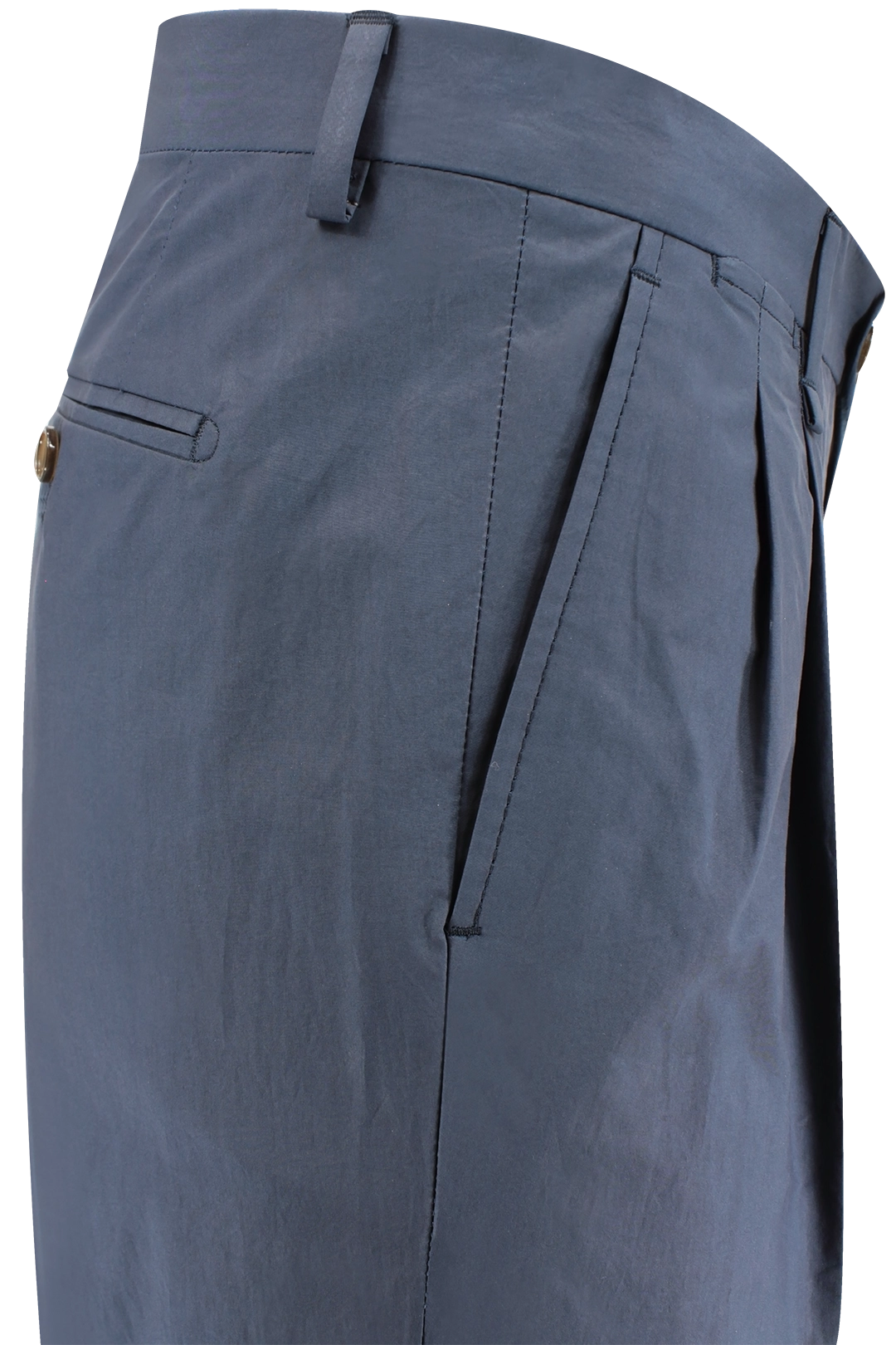 Pantalone con due pinces in cotone blu lato