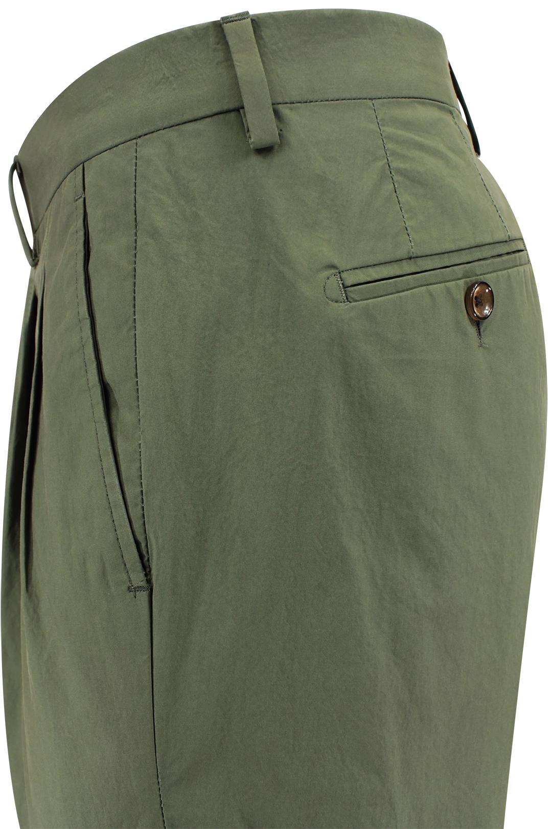 Pantalone con due pinces in cotone verde lato