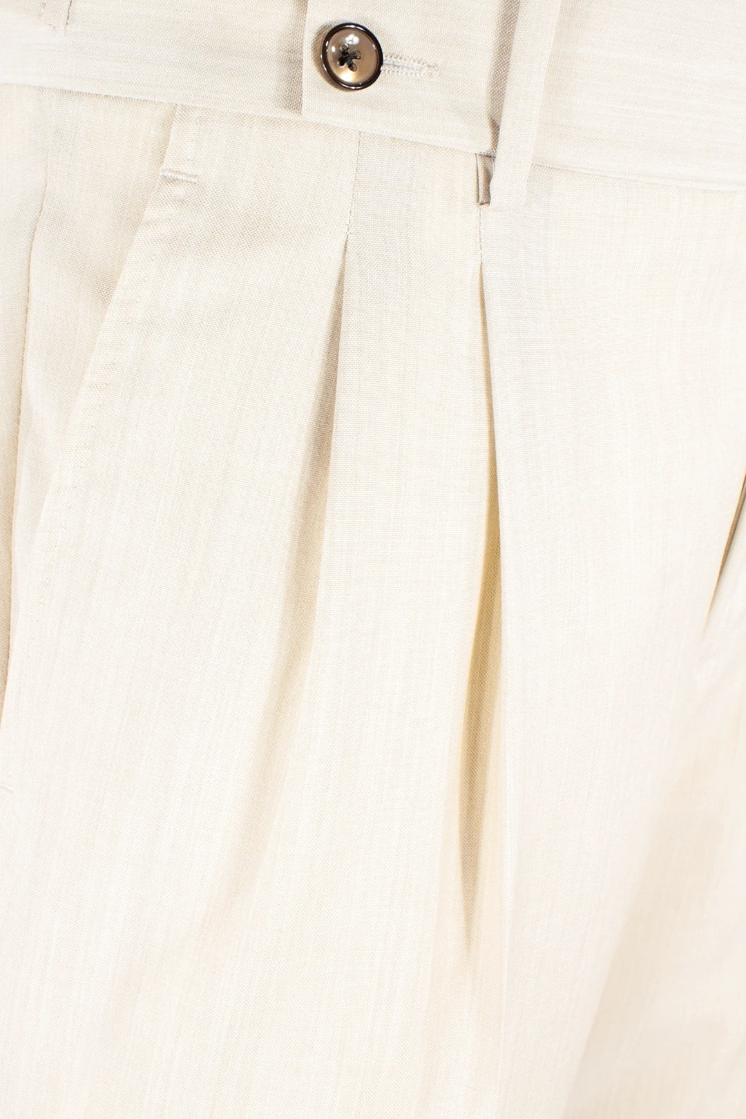 Pantalone con fibbie laterali in fresco lana sabbia pince