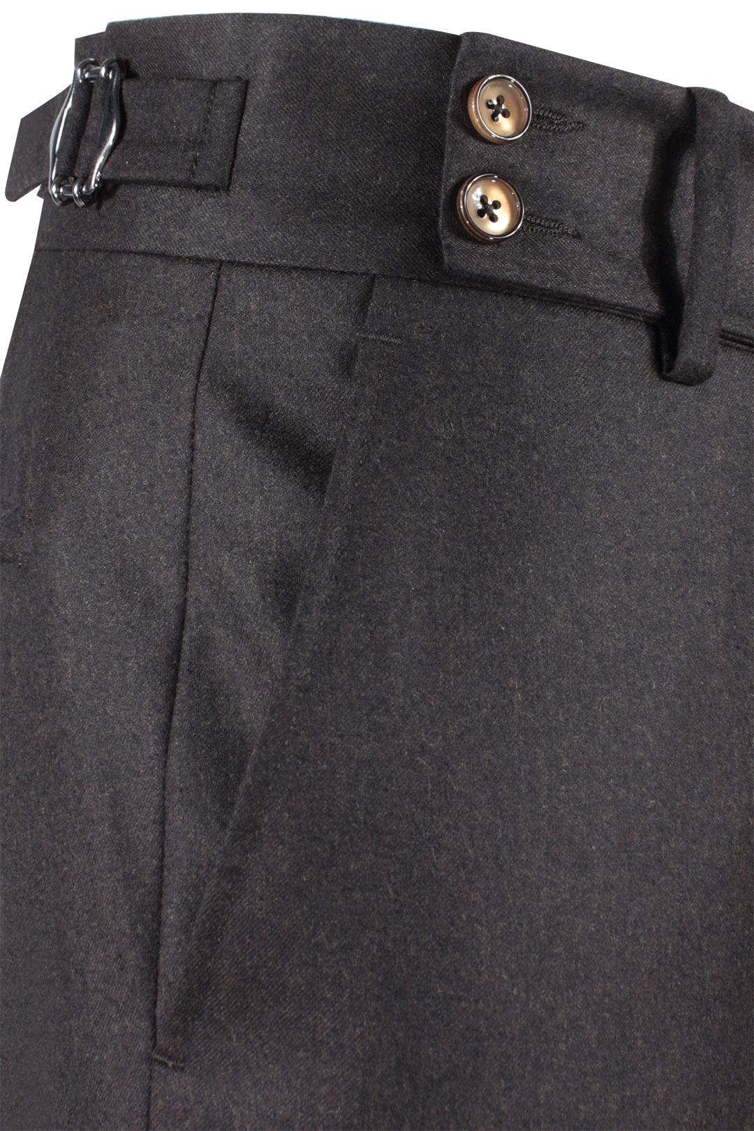 Pantalone con fibbie laterali in lana marrone tasca