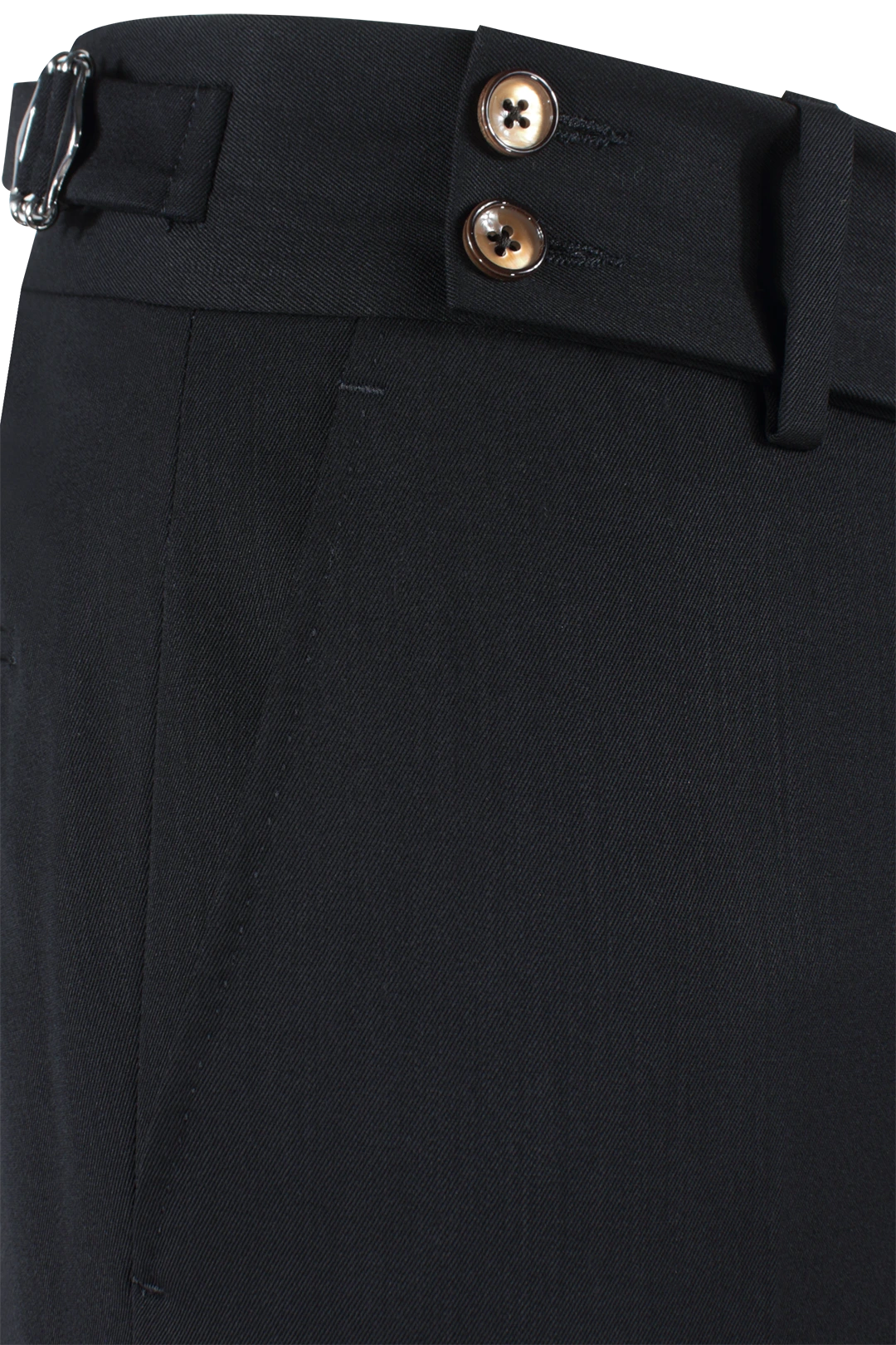 Pantalone con fibbie laterali in lana nera tasca