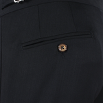 Pantalone con fibbie laterali in lana nera taschino