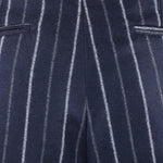 Pantalone con pince in flanella blu gessata tessuto