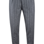 Pantalone con pince in flanella grigia gessata