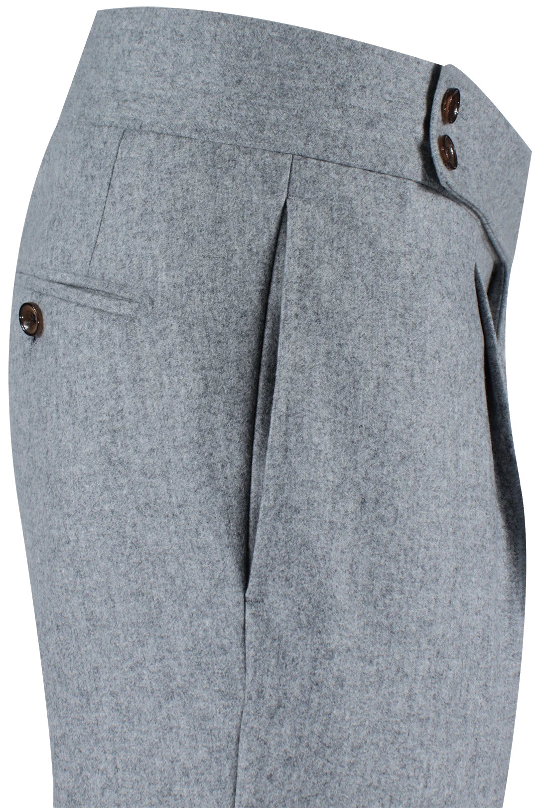 Pantalone con pince in flanella grigio chiaro lato